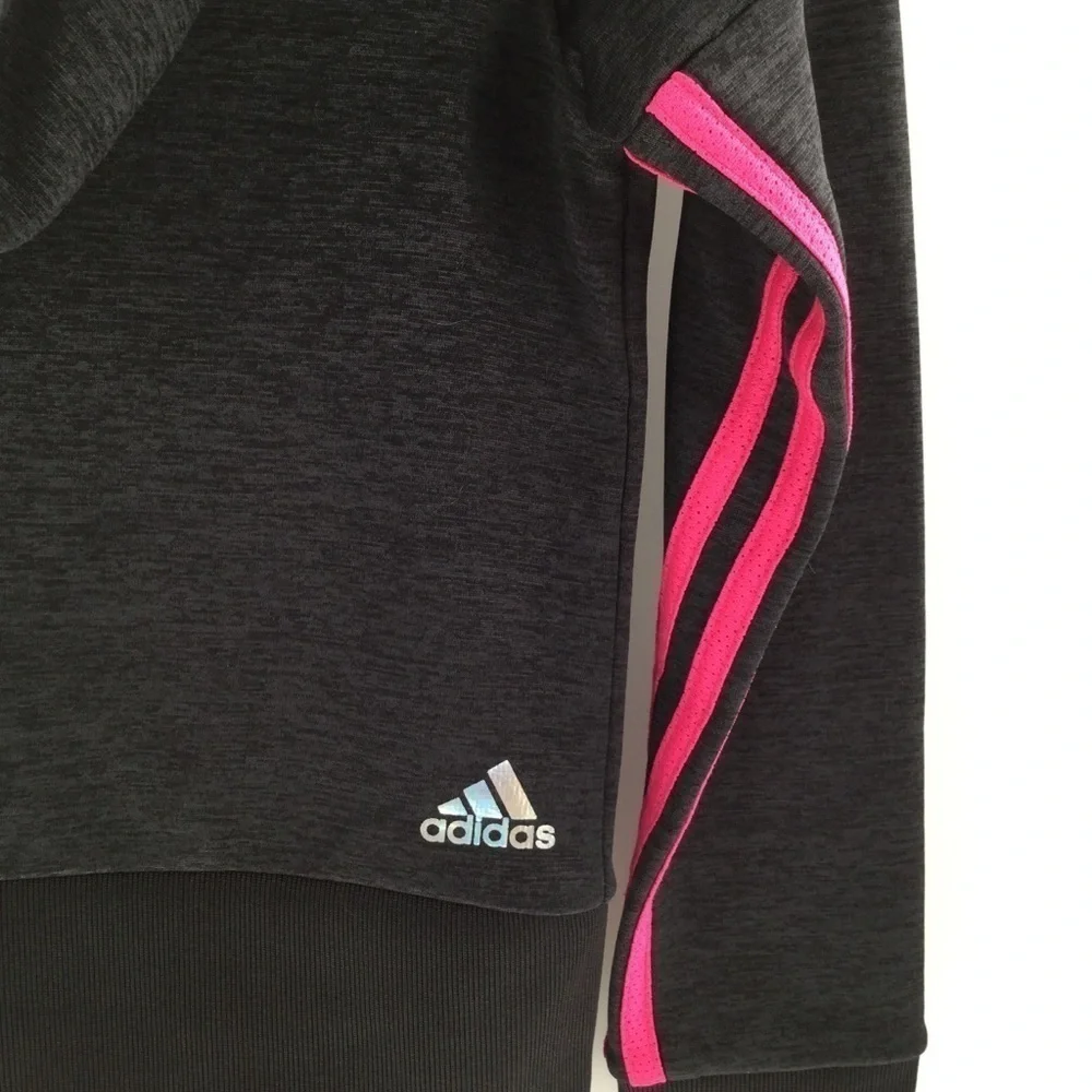 Adidas girls gray, pink &‎ black hoodie/thumb holes